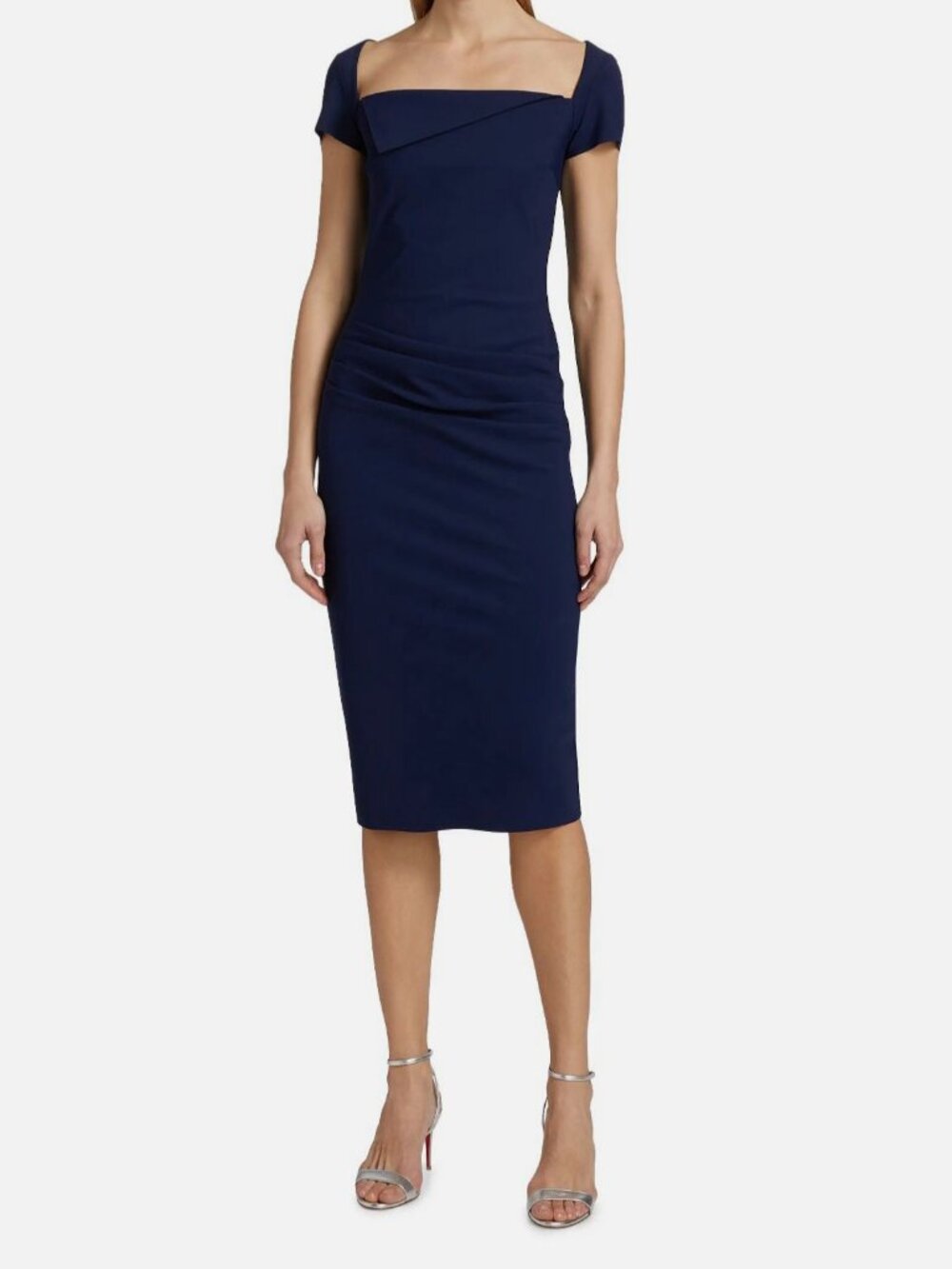 Chiara Boni Women's Blue Sinnika Pleated Sheath Dress Size 44